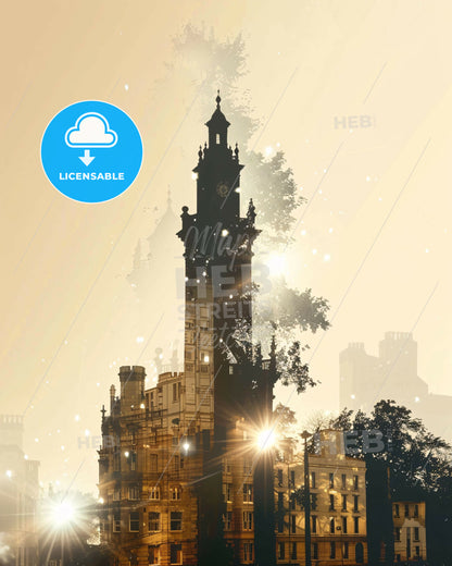 Waterford City Skyline Silhouette Art Print - A building with a clock tower