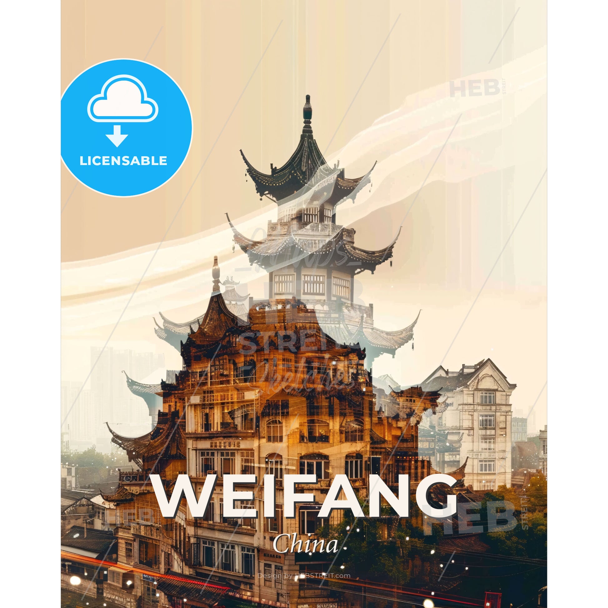 Weifang Skyline Iconic Architecture Poster Art - A double exposure of a building - Square format print template
