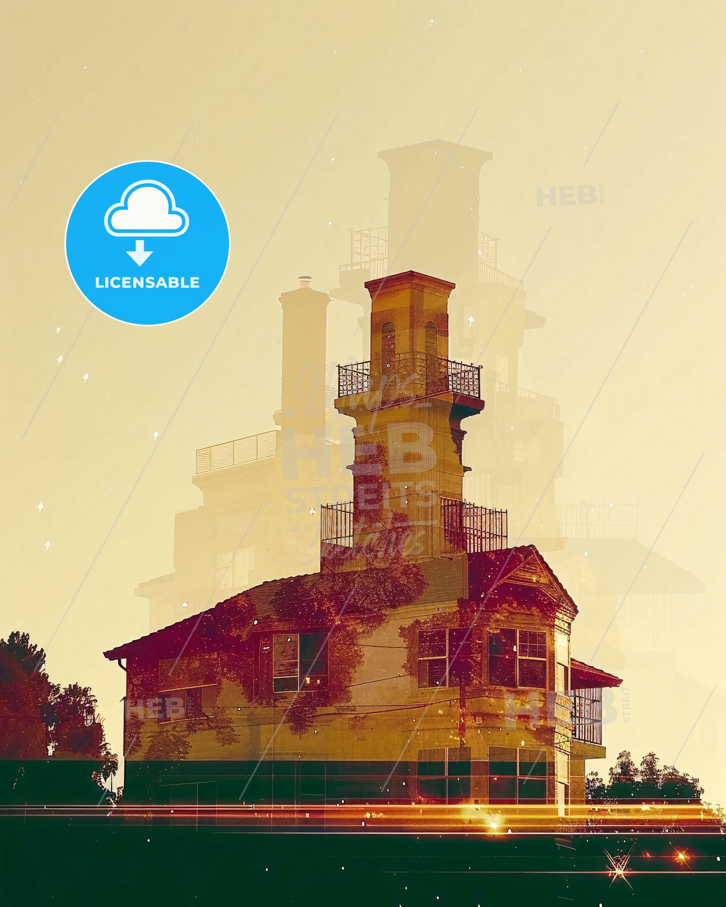 West Covina Cityscape Double Exposure Art - A house with a chimney