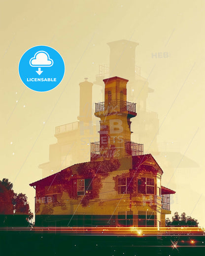 West Covina Cityscape Double Exposure Art - A house with a chimney