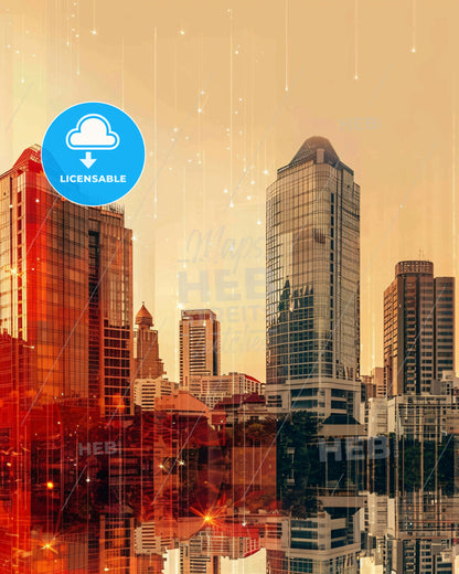 Jakarta Skyline Night Panorama Art Poster - A city skyline with many tall buildings