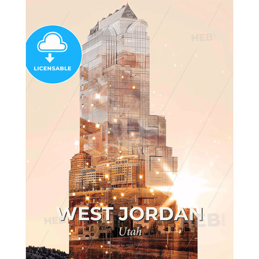 West Jordan Skyline: Iconic Cityscape Art - A double exposure of a skyscraper - Square format print template