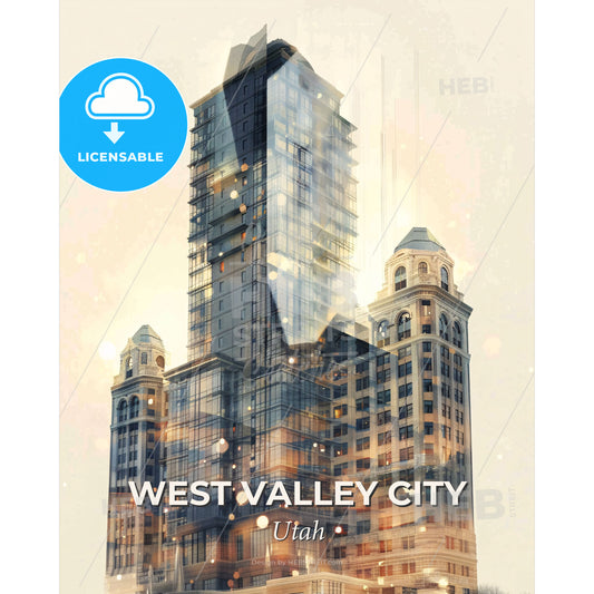West Valley City Cityscape Art Composite - A double exposure of a skyscraper - Square format print template