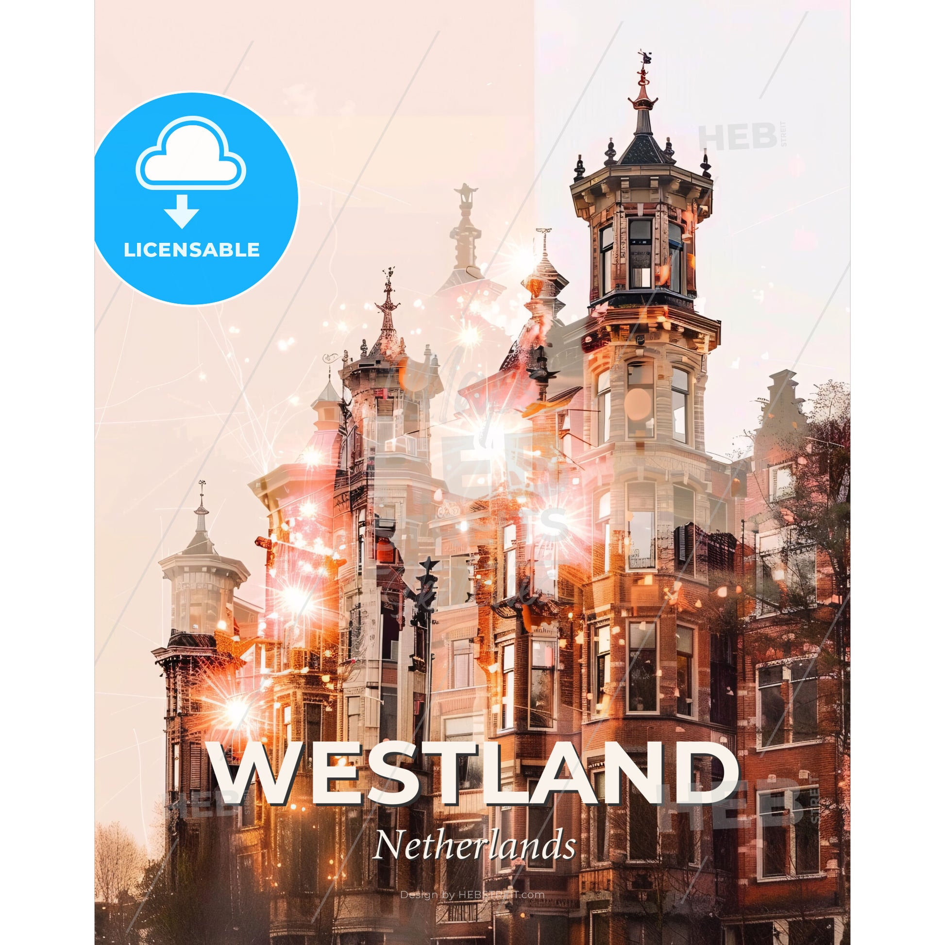 Westland Skyline Panorama Cityscape Art Poster - A building with many windows - Square format print template