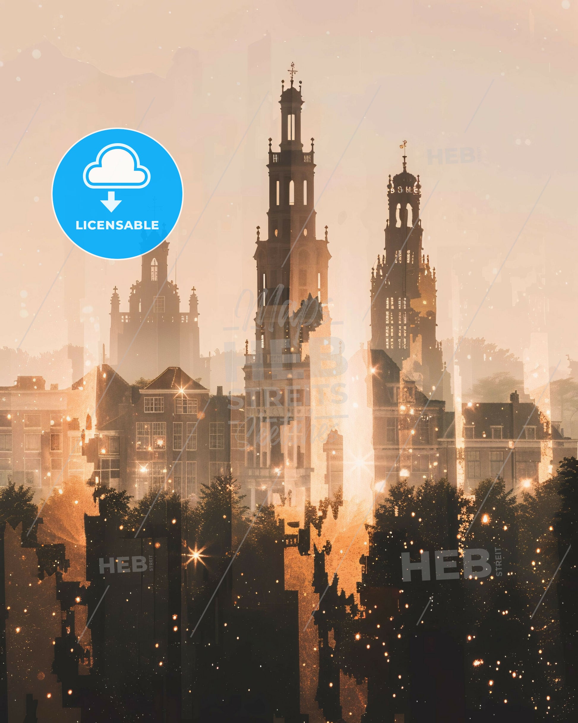 Westland Skyline Double Exposure Art Poster - A city skyline with many tall buildings