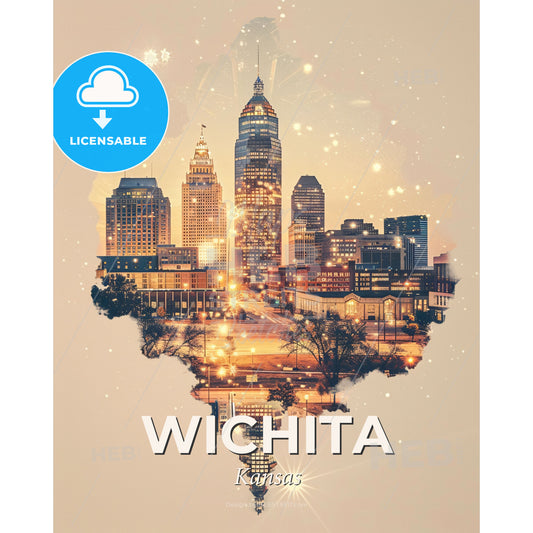 Wichita Skyline Architectural Wonders Poster - A city skyline with lights - Square format print template