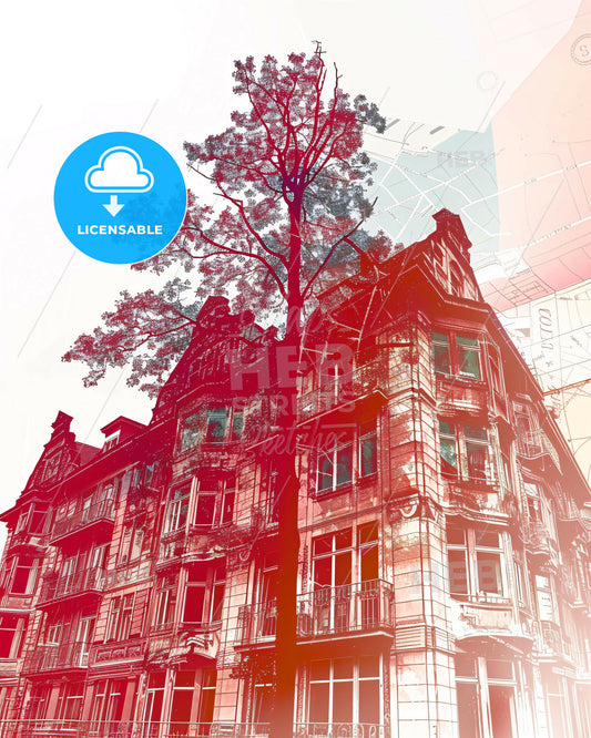 Wiesbaden Skyline Modern Composite Poster Art - A building with a tree in the middle