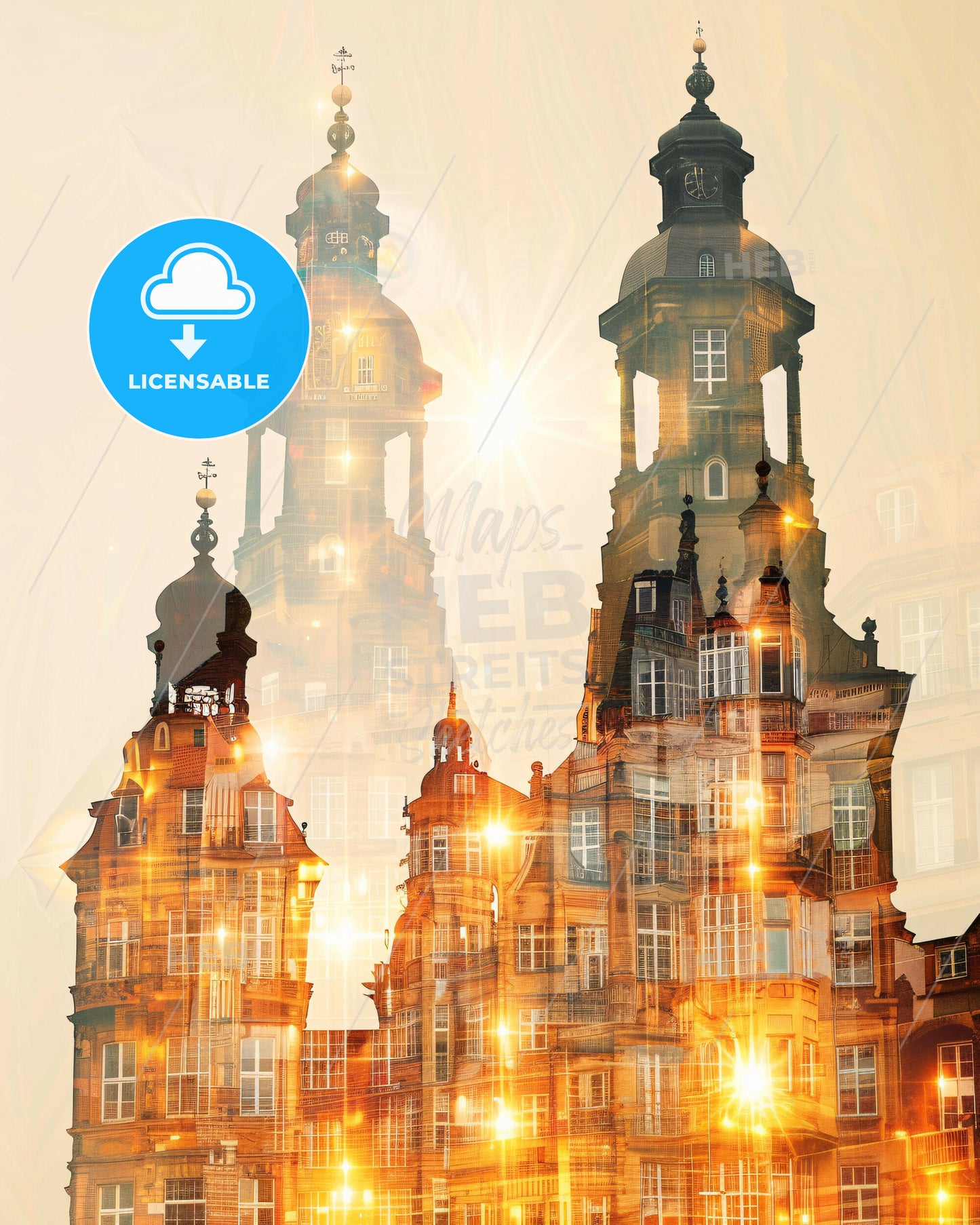 Wiesbaden Skyline Composite Artwork Poster - A double exposure of a building