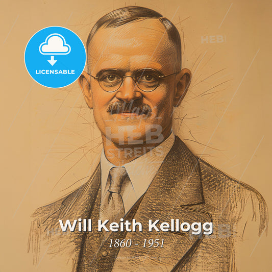Will Keith Kellogg, 1860 - 1951, American industrialist - A Man With A Mustache Wearing Glasses And A Suit Print Template