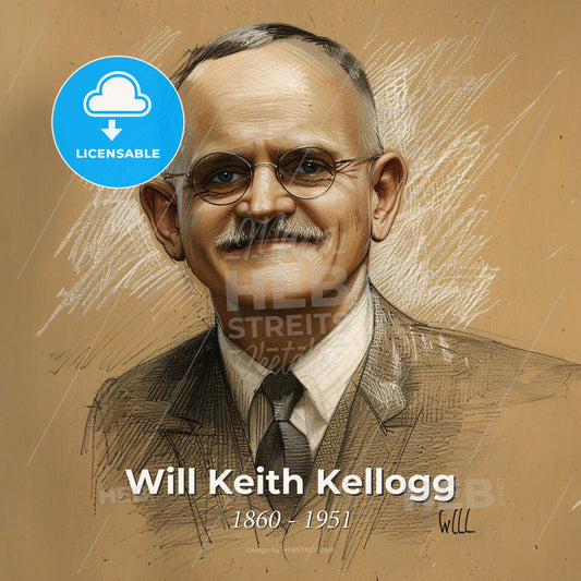 Will Keith Kellogg, 1860 - 1951, American industrialist - A Drawing Of A Man Wearing Glasses Print Template