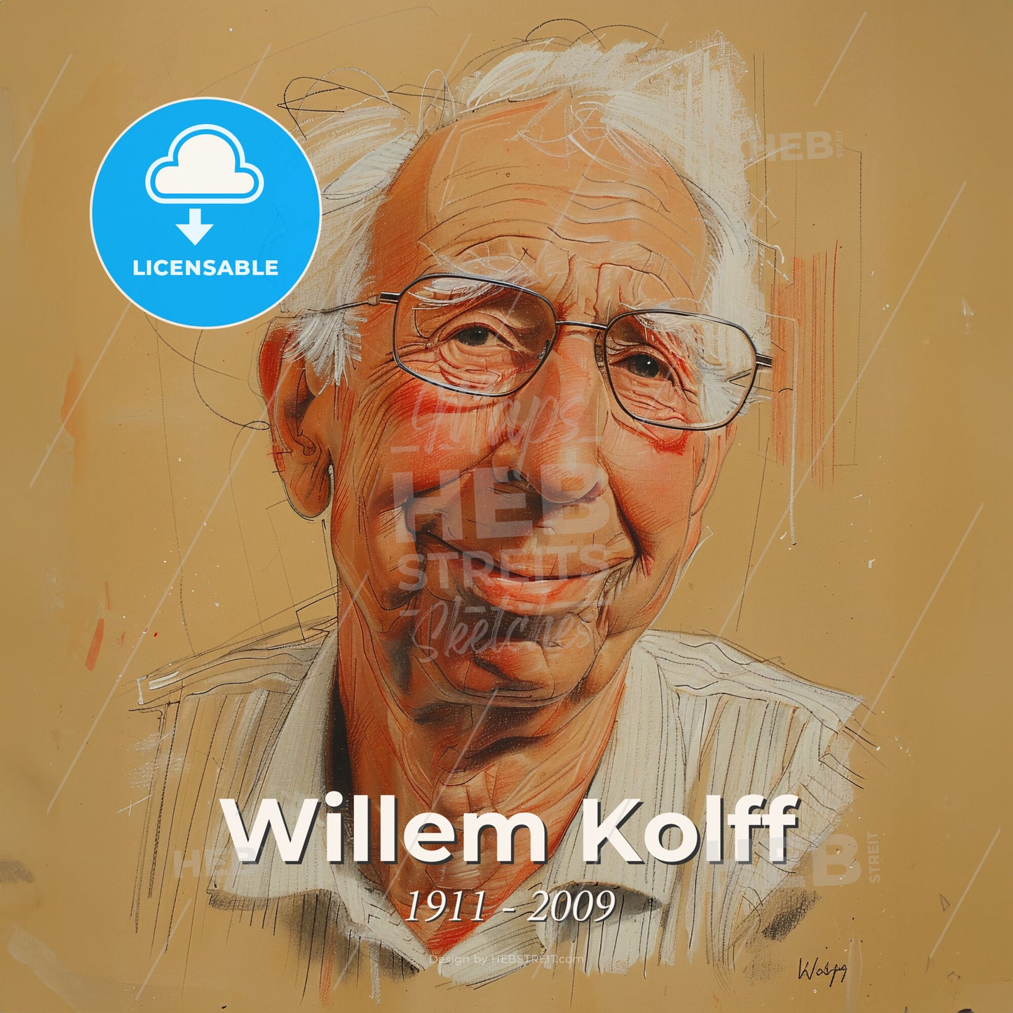 Willem Kolff, 1911 - 2009, Dutch-American physician - A Drawing Of A Man With Glasses Print Template