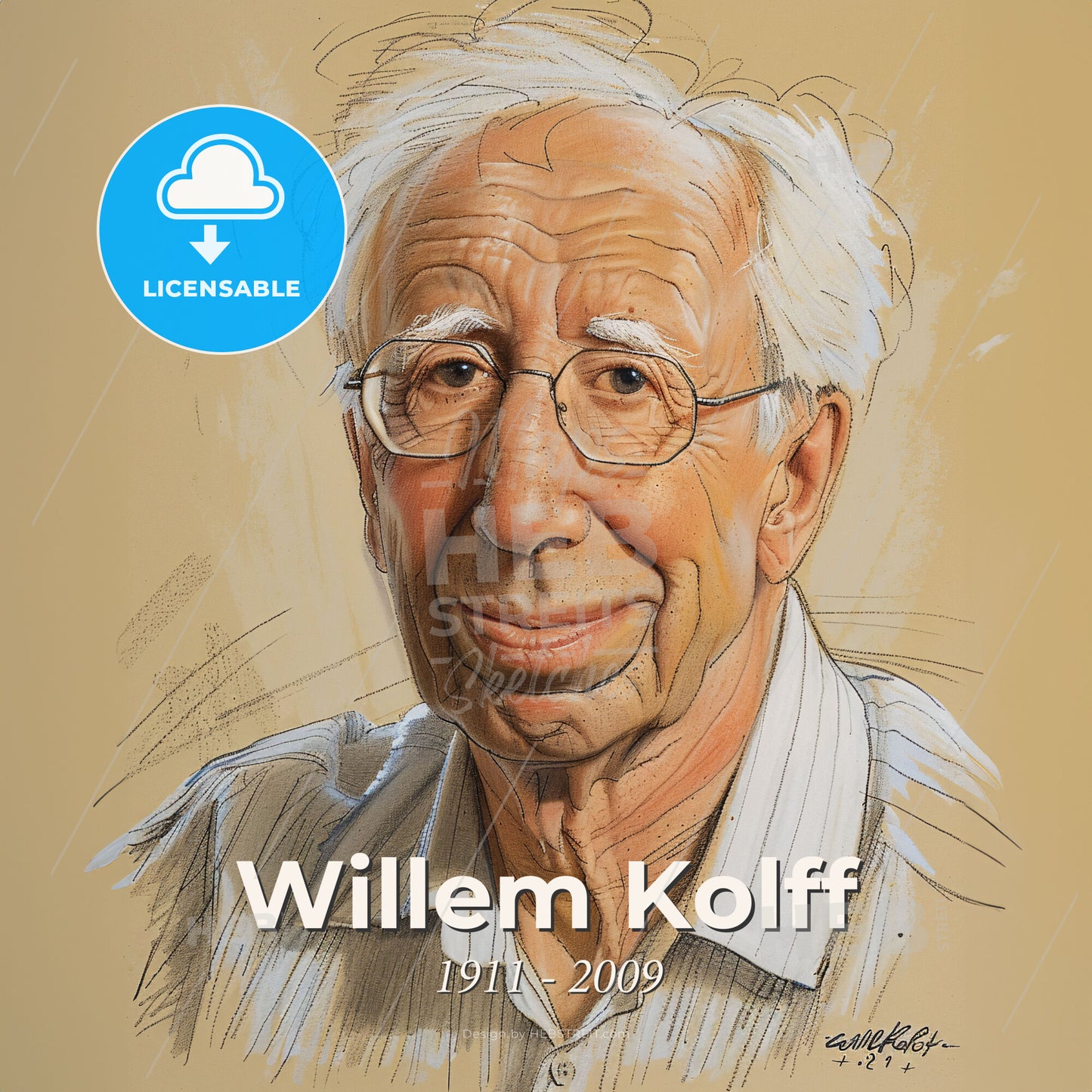 Willem Kolff, 1911 - 2009, Dutch-American physician - A Man With Glasses And A White Shirt Print Template