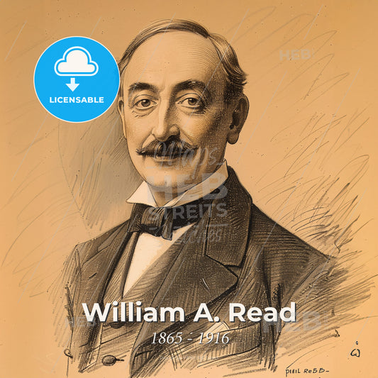 William A. Read, 1865 - 1916, American investment banker - A Man With A Mustache Wearing A Suit And Bow Tie Print Template