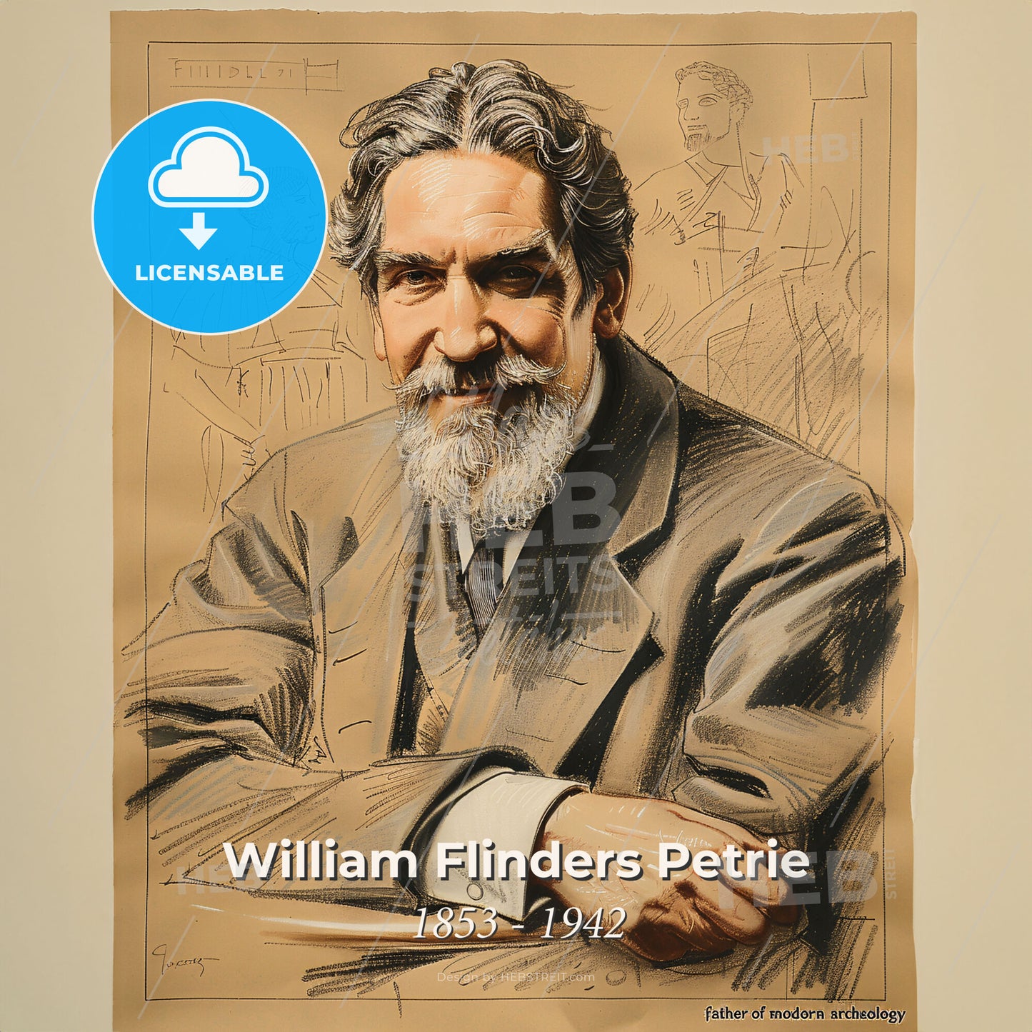 William Flinders Petrie, 1853 - 1942, British archaeologist - A Man With A Beard Print Template