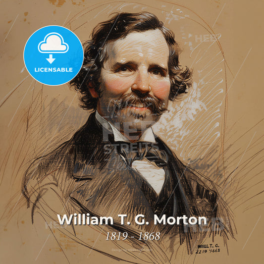 William T. G. Morton, 1819 - 1868, American dentist and anesthesiologist - A Drawing Of A Man With A Mustache Print Template