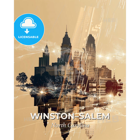 Winston-Salem City Skyline Night Lights Poster - A city skyline with lights - Square format print template
