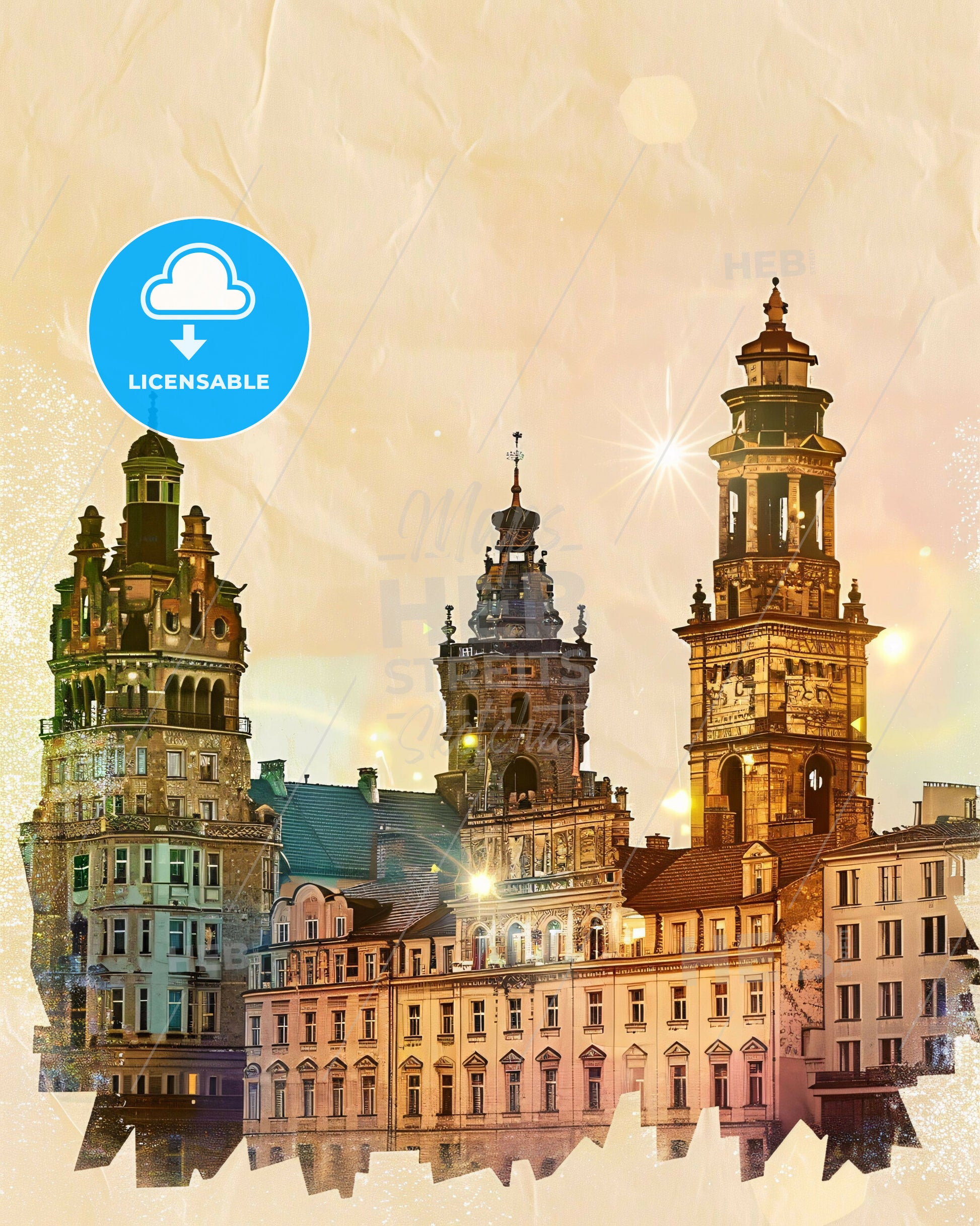 Wolin, Poland: Dreamlike Skyline Poster Art - A group of buildings with towers