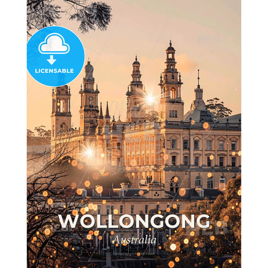Wollongong Skyline Double Exposure Poster Art - A large building with towers and towers - Square format print template
