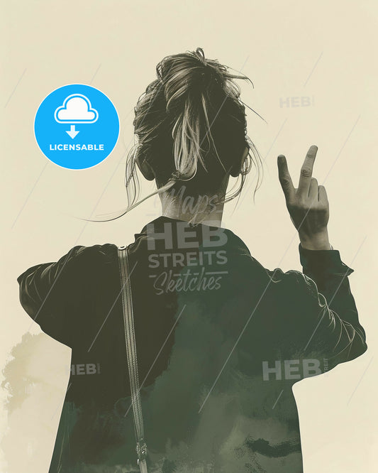 Etching Masterpiece: Serenity in Line and Form - A woman with her hand up