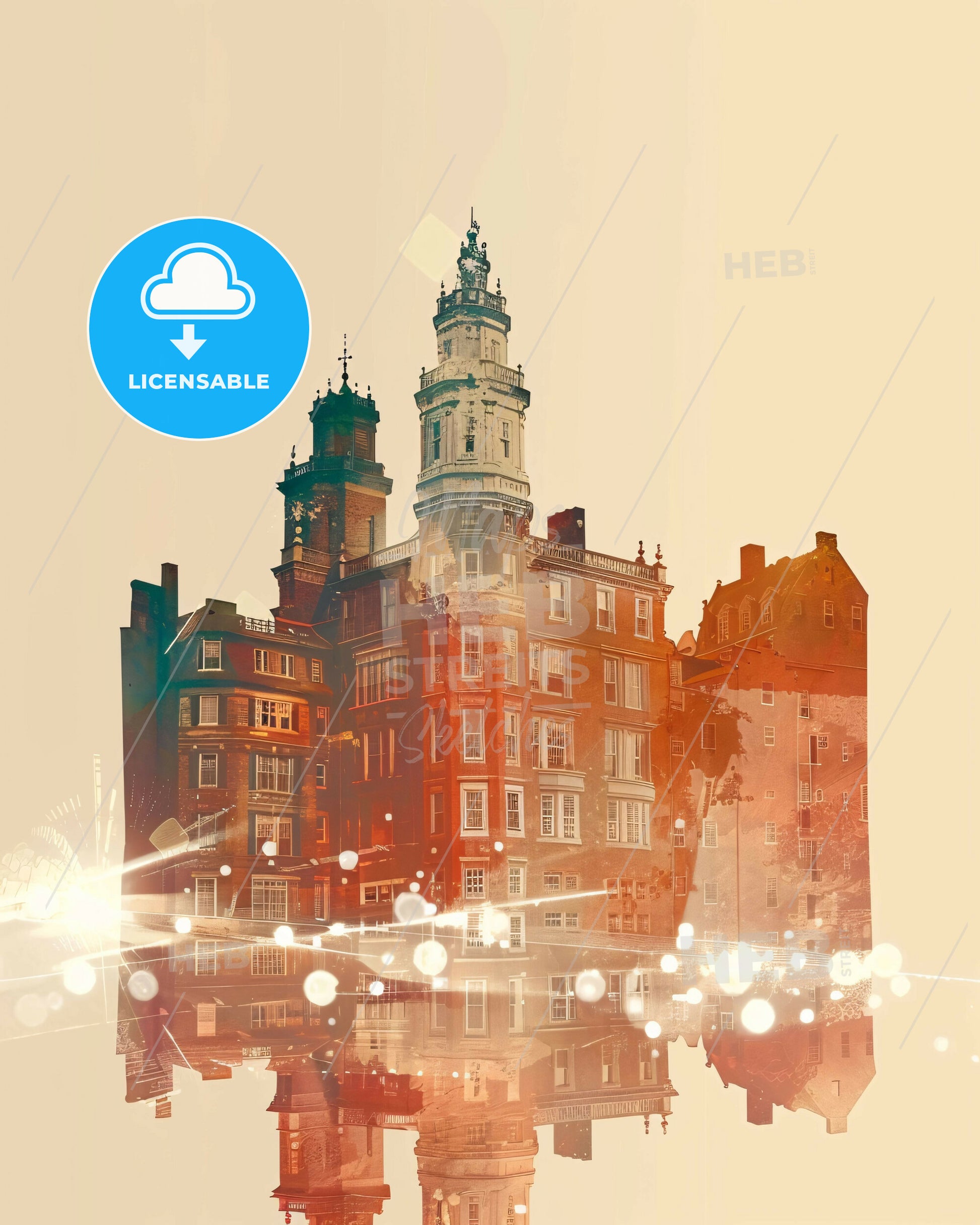 Worcester City Skyline Composite Art: Local Landmarks - A building with a tower and a tower