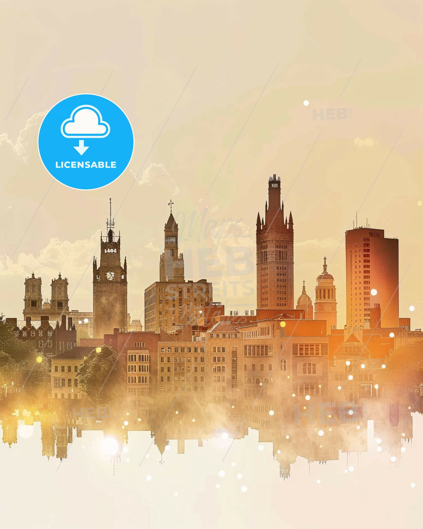 Worcester Skyline Composite Art - Bright & Sparkly - A city skyline with many buildings and trees