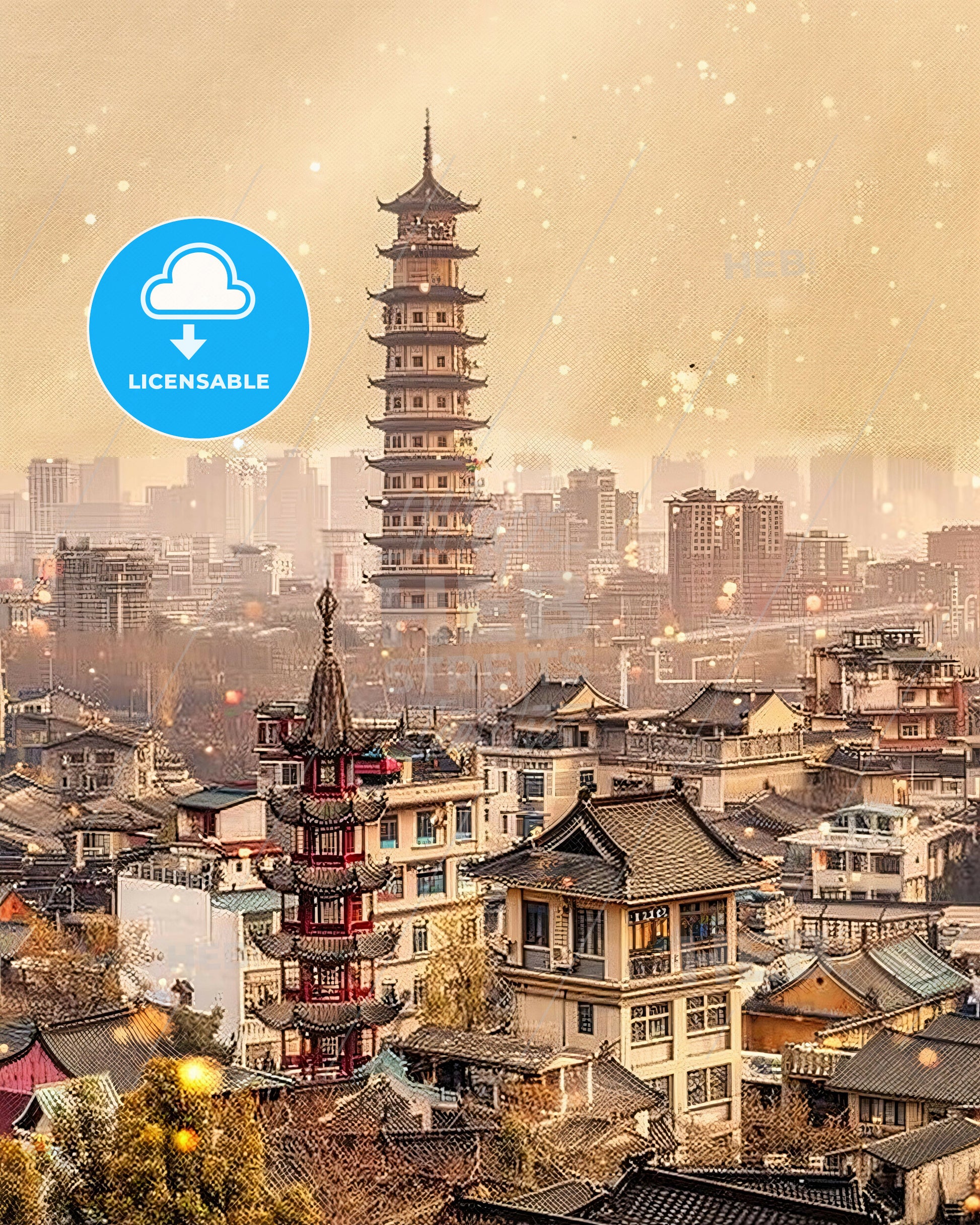 Wuhan: Chinese Skyline Reflections - A tall tower in a city