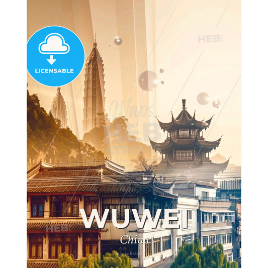 Wuwei City Skyline Art Poster - A city with buildings and a tall building - Square format print template