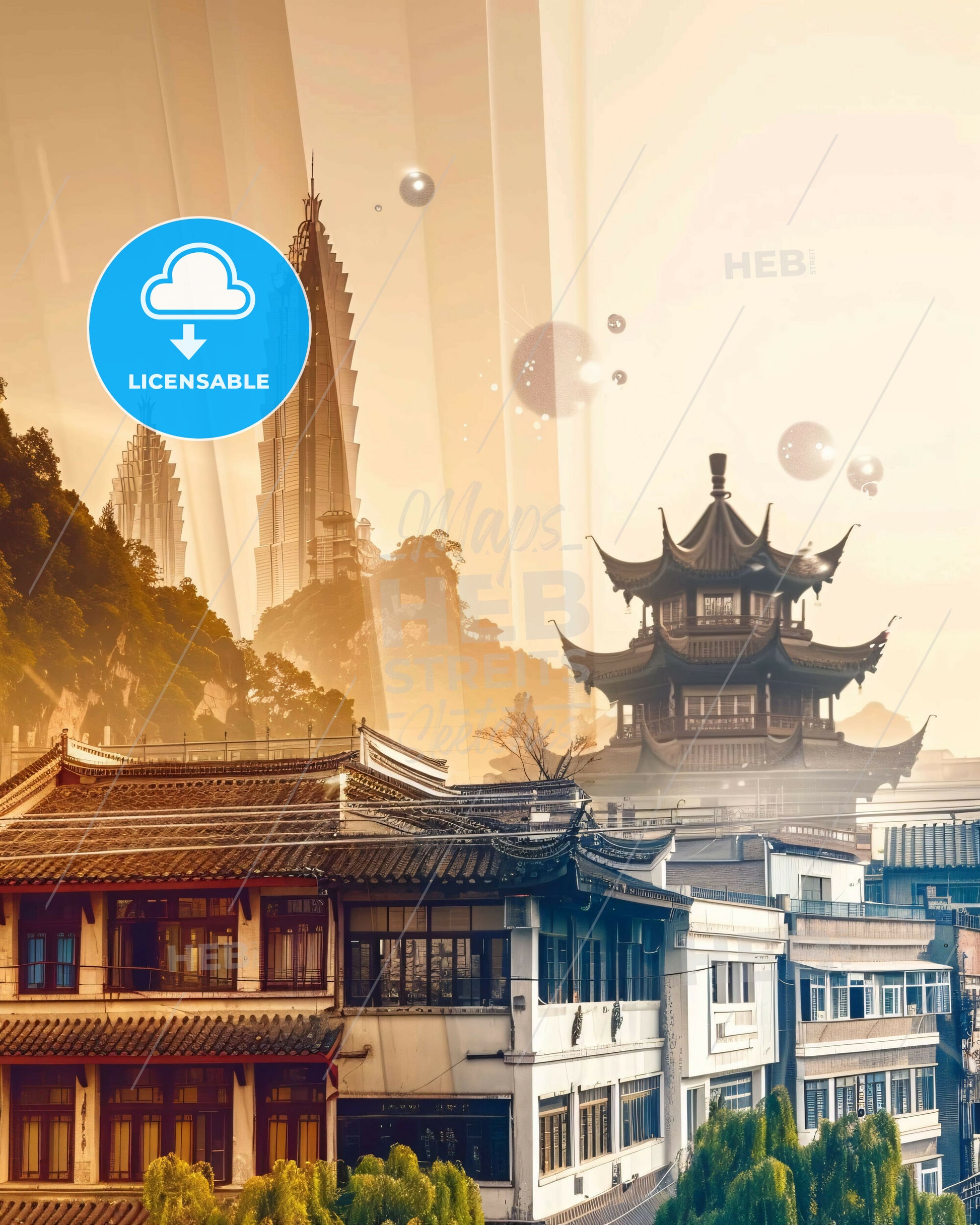 Wuwei City Skyline Art Poster - A city with buildings and a tall building