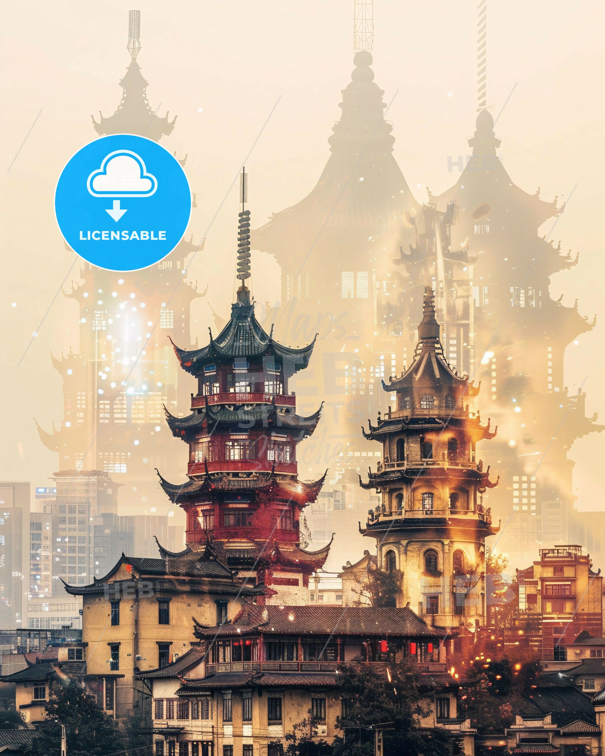 Wuwei City Composite Art Skyline Poster - A tall buildings with a city in the background