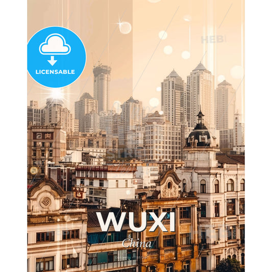 Wuxi Skyline Composite Art Poster - A city with many buildings - Square format print template
