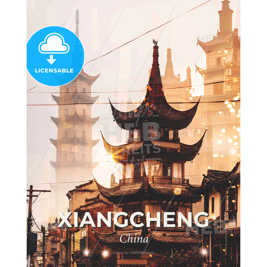 Xiangcheng City Skyline Bright Beige Minimalist - A double exposure of a building - Square format print template