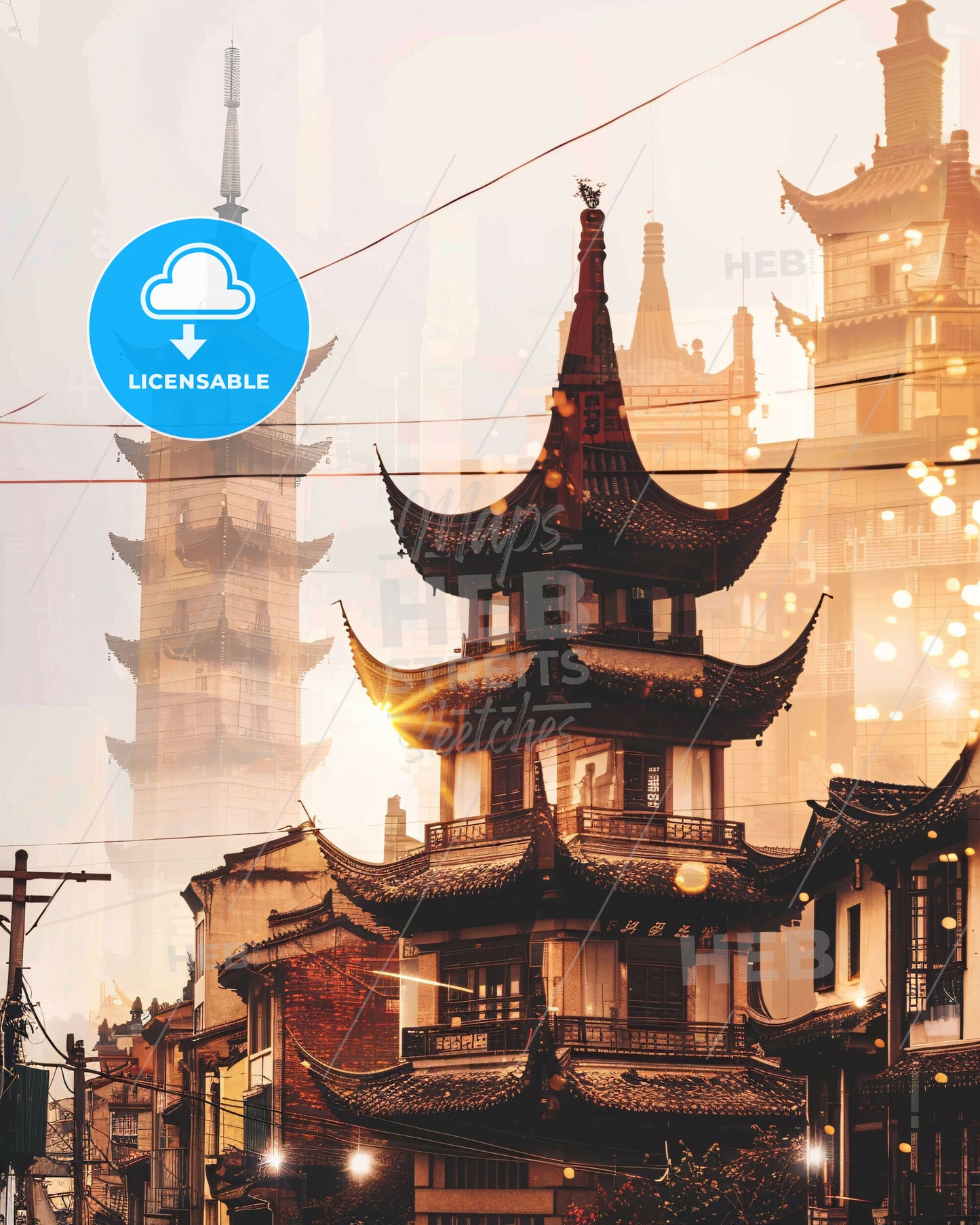 Xiangcheng City Skyline Bright Beige Minimalist - A double exposure of a building