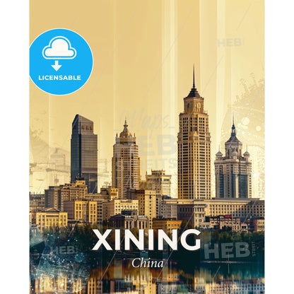 Mystical Xining Skyline Composite Art Silhouettes - A city skyline with tall buildings - Square format print template