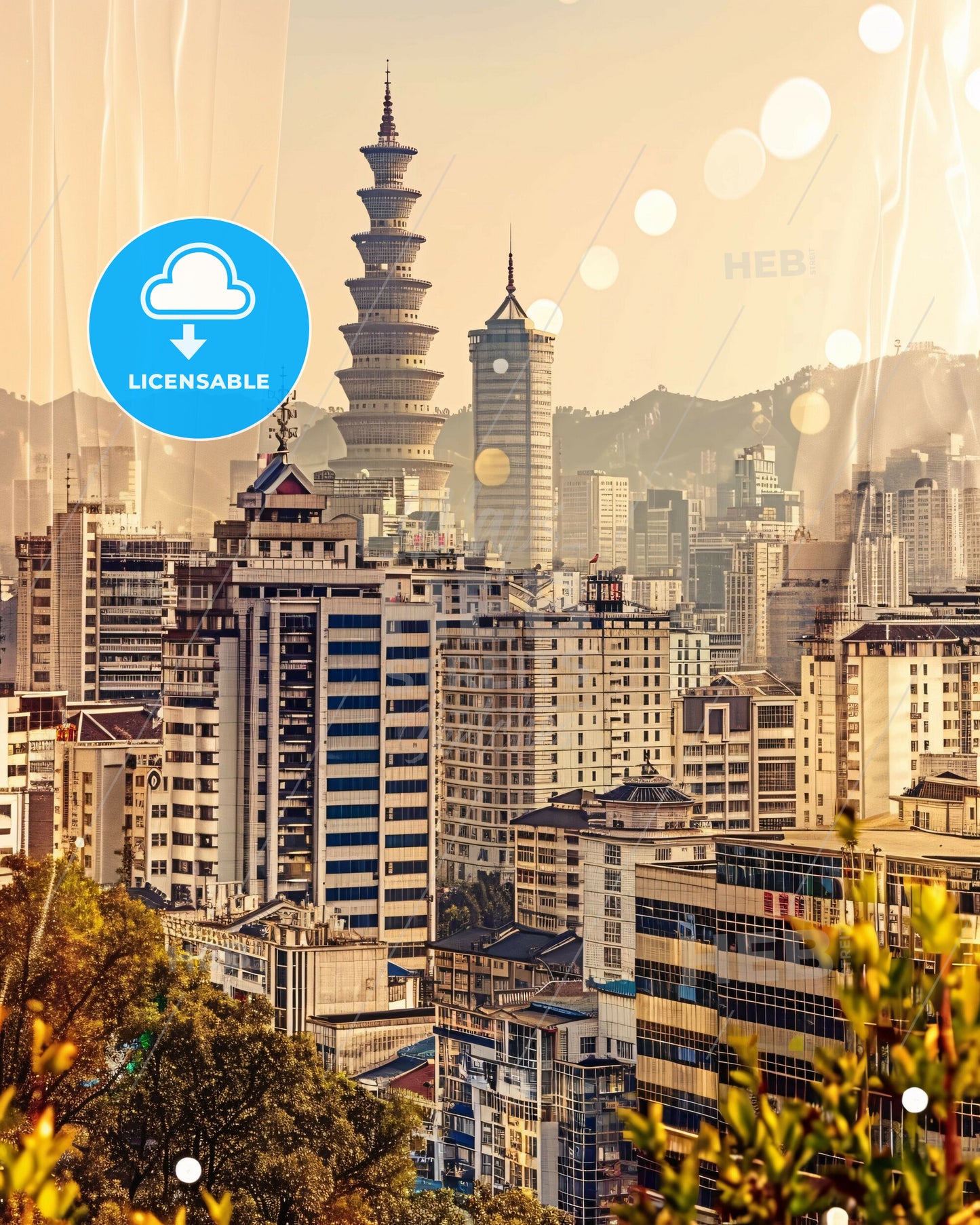 Xinyang Skyline Cityscape Art Modern Local - A city with tall buildings and trees