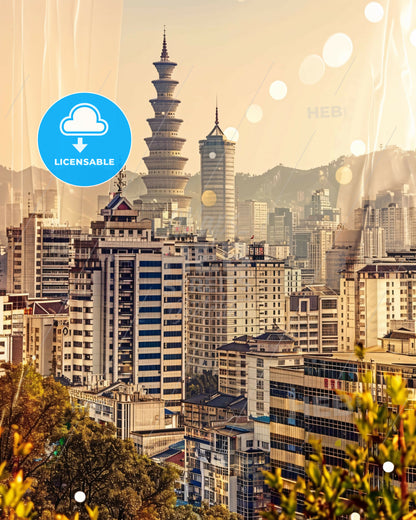 Xinyang Skyline Cityscape Art Modern Local - A city with tall buildings and trees