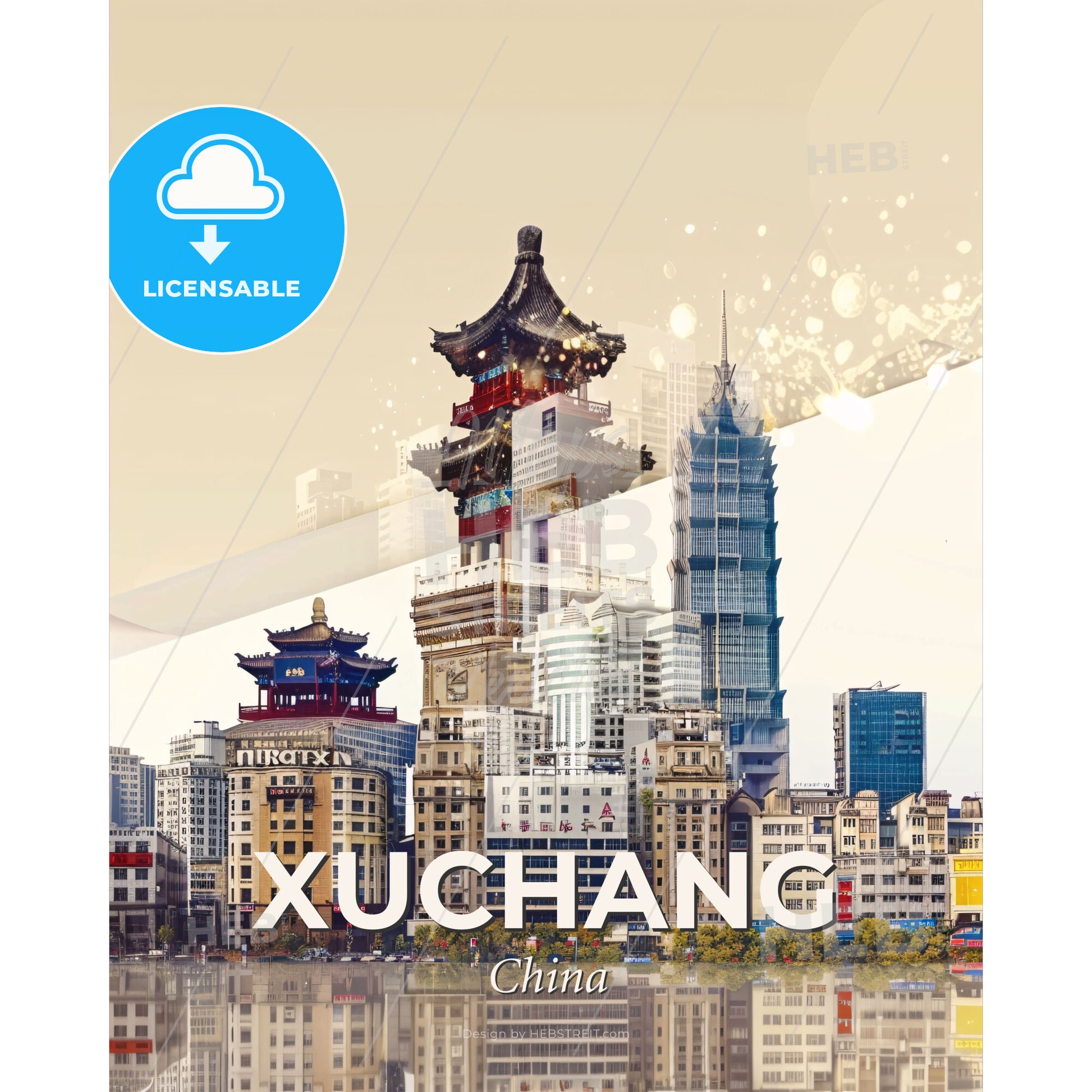 Xuchang, China - Architectural Art Poster - A city skyline with many tall buildings - Square format print template