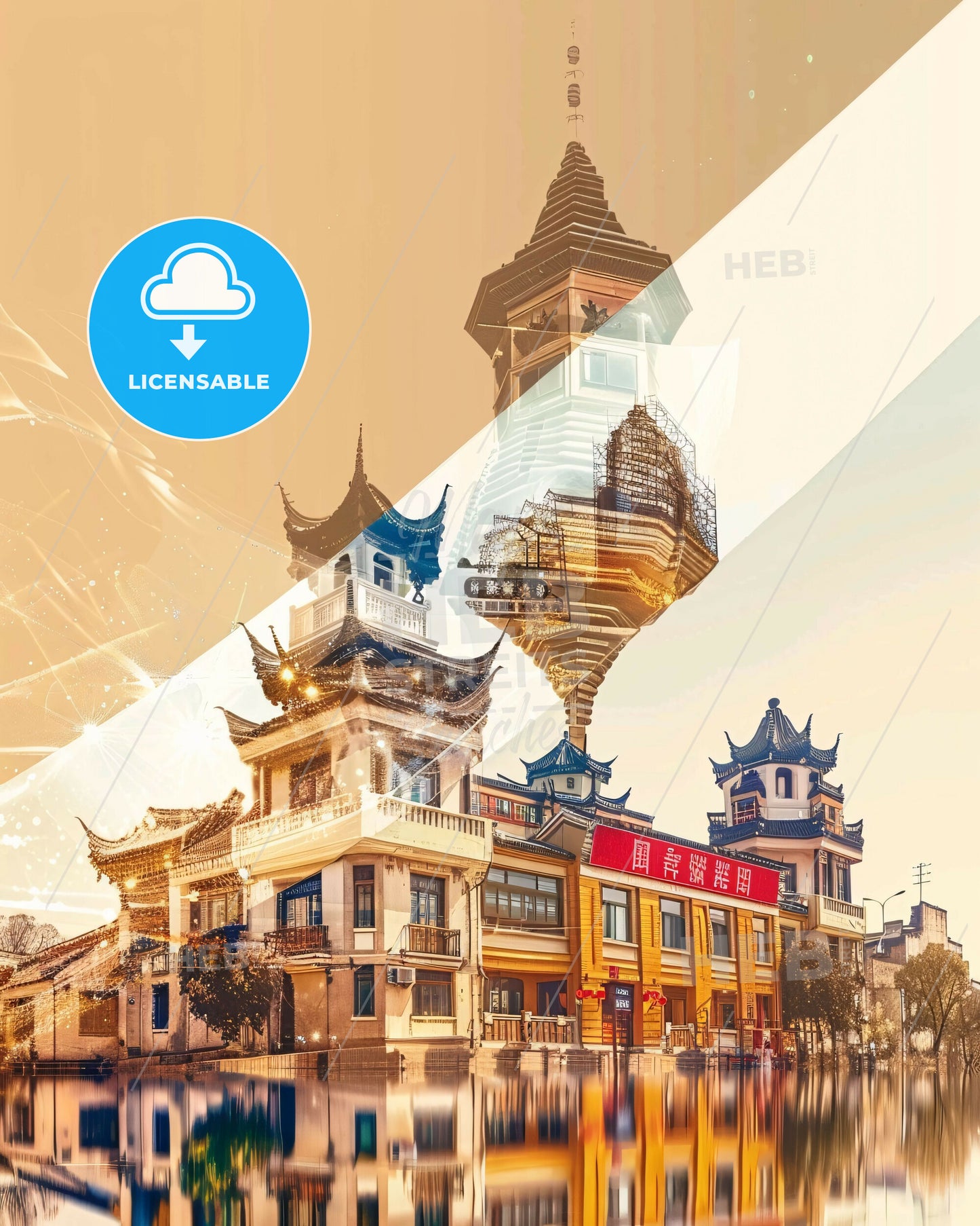 Yancheng City Skyline Poster Art - A city with buildings and a tower