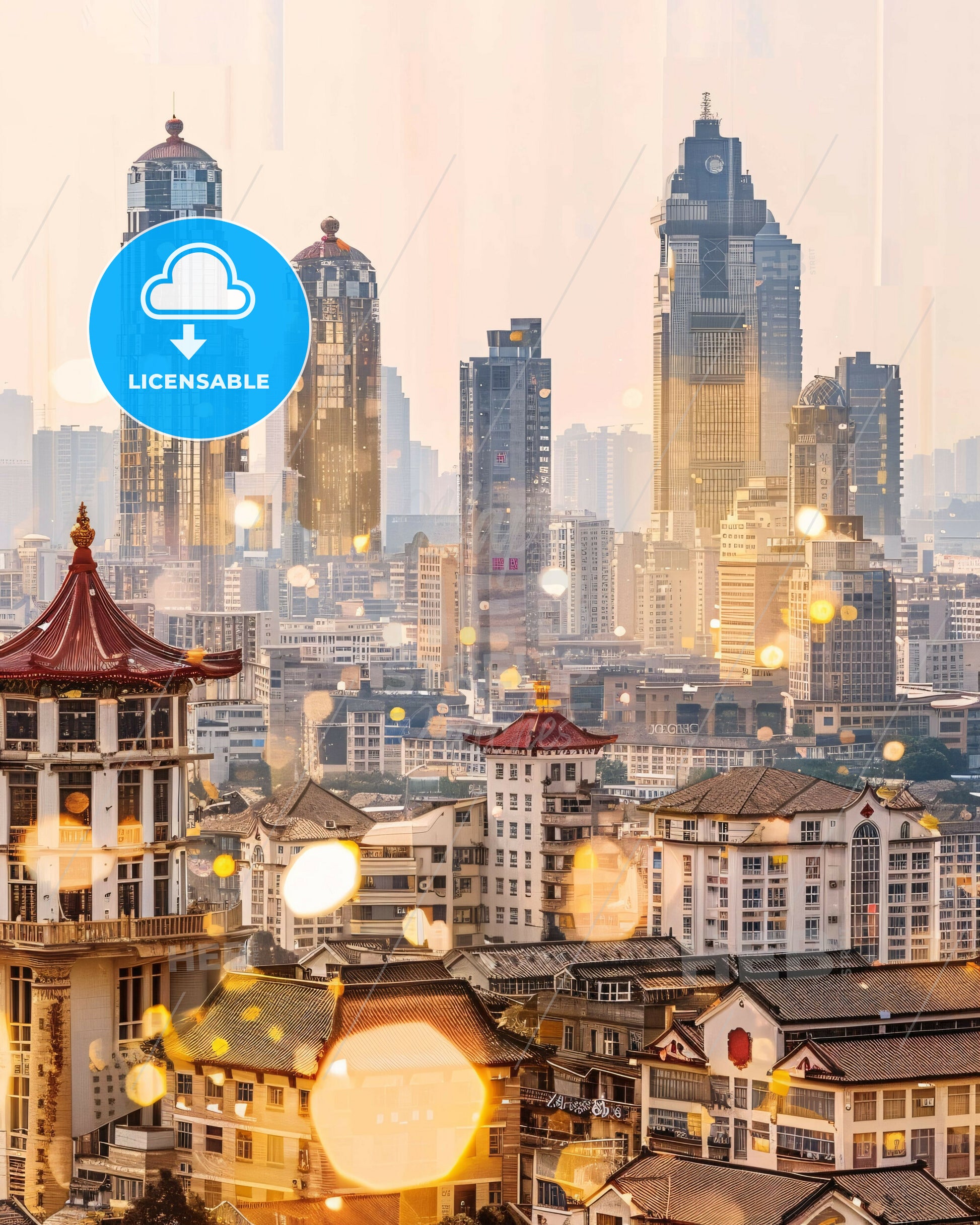 Yangzhou, China: City Skyline as Art Deco - A city with many tall buildings