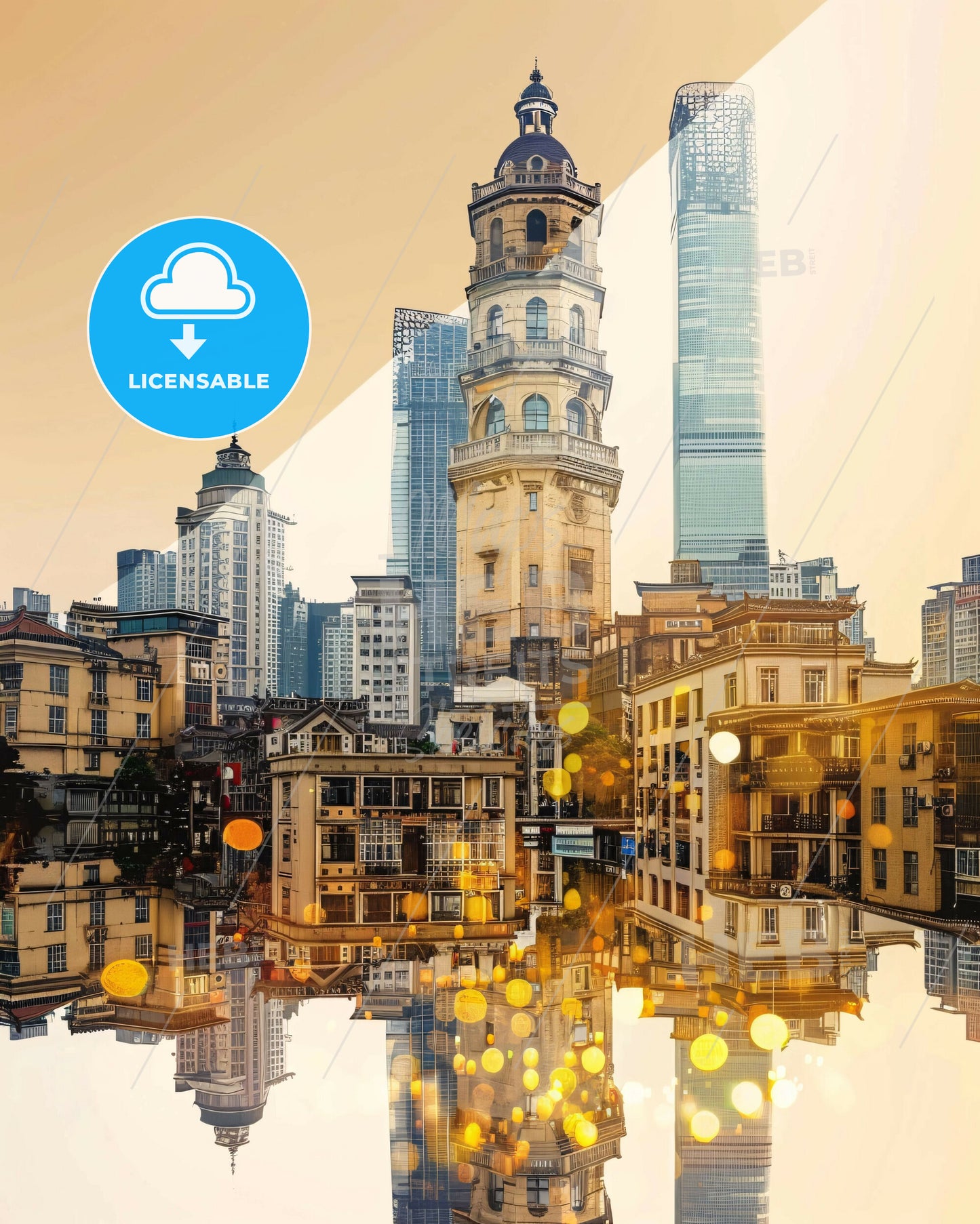 Yangzhou Skyline Art Deco Composite Print - A city with many tall buildings