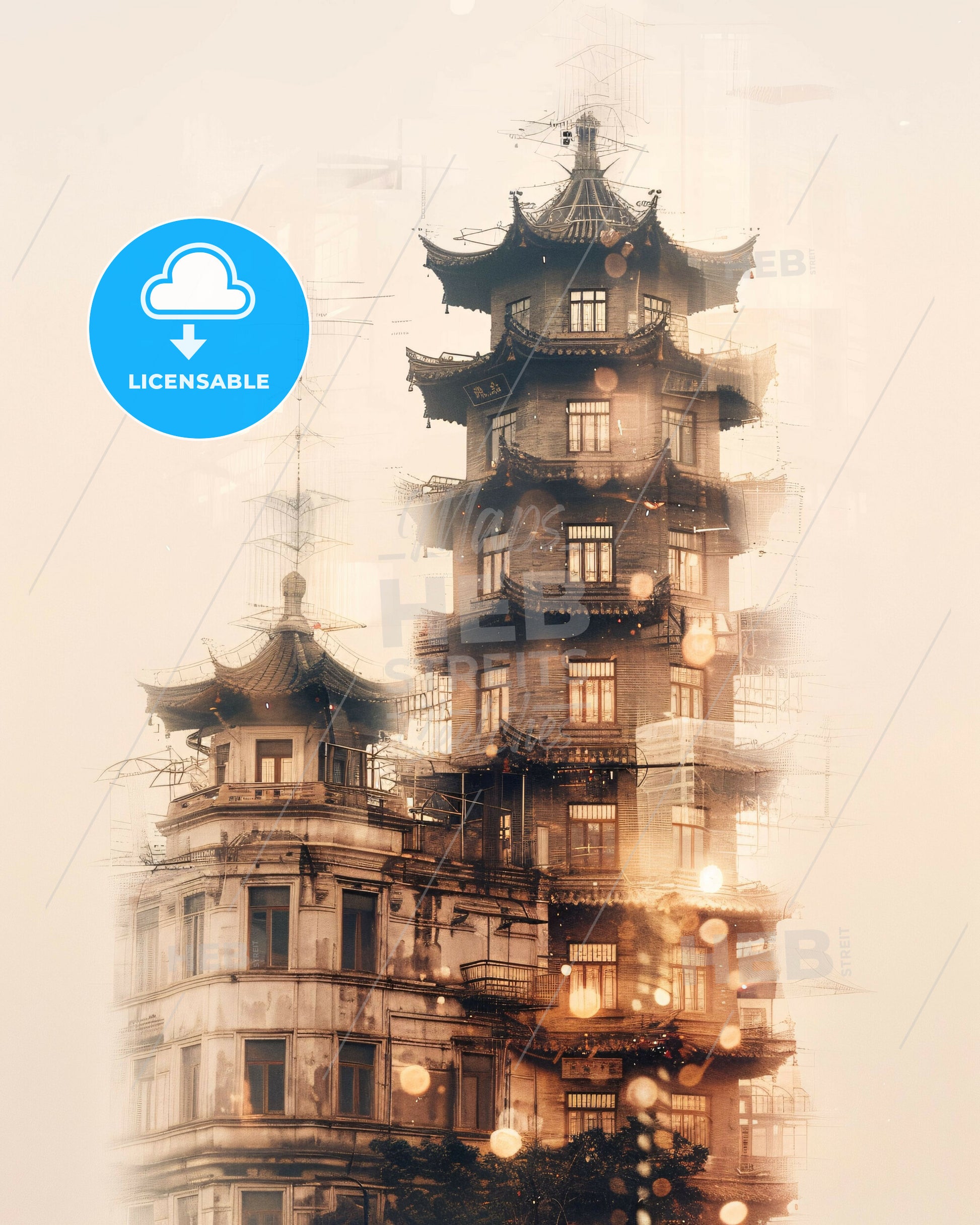 Yangzhou Skyline Double Exposure Art - Siddhivinayak Temple, Mumbai with a tower