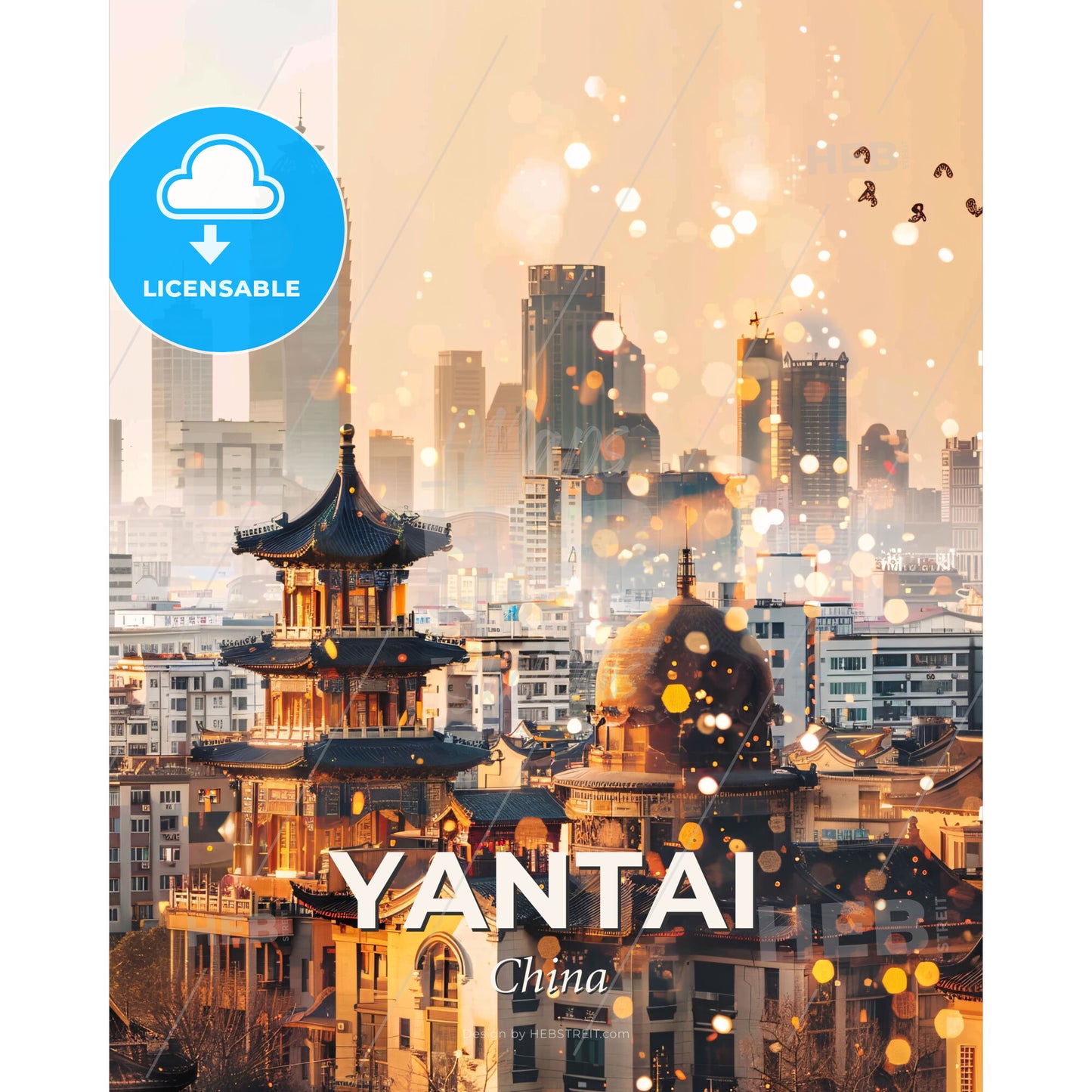 Yantai Skylight Symphony: City Charm Unveiled - A city with many buildings - Square format print template