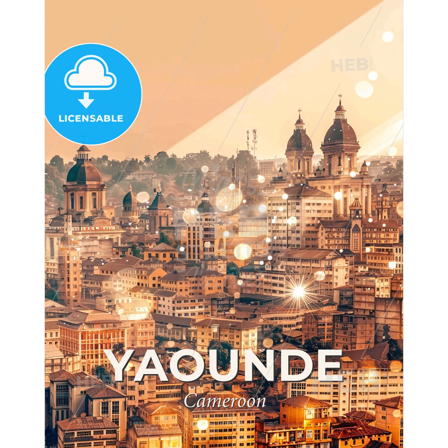 Yaounde City Skyline as Vibrant Double Exposure Art - A city with many buildings - Square format print template