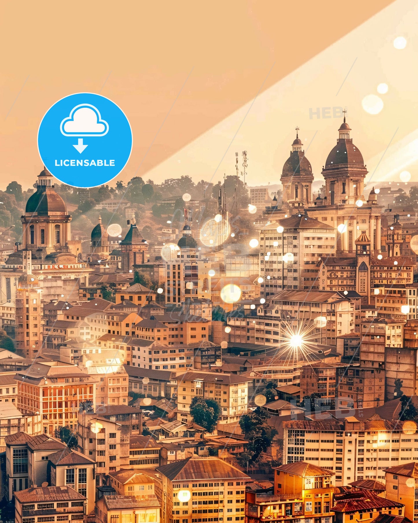 Yaounde City Skyline as Vibrant Double Exposure Art - A city with many buildings