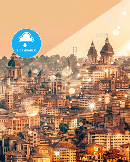 Yaounde City Skyline as Vibrant Double Exposure Art - A city with many buildings