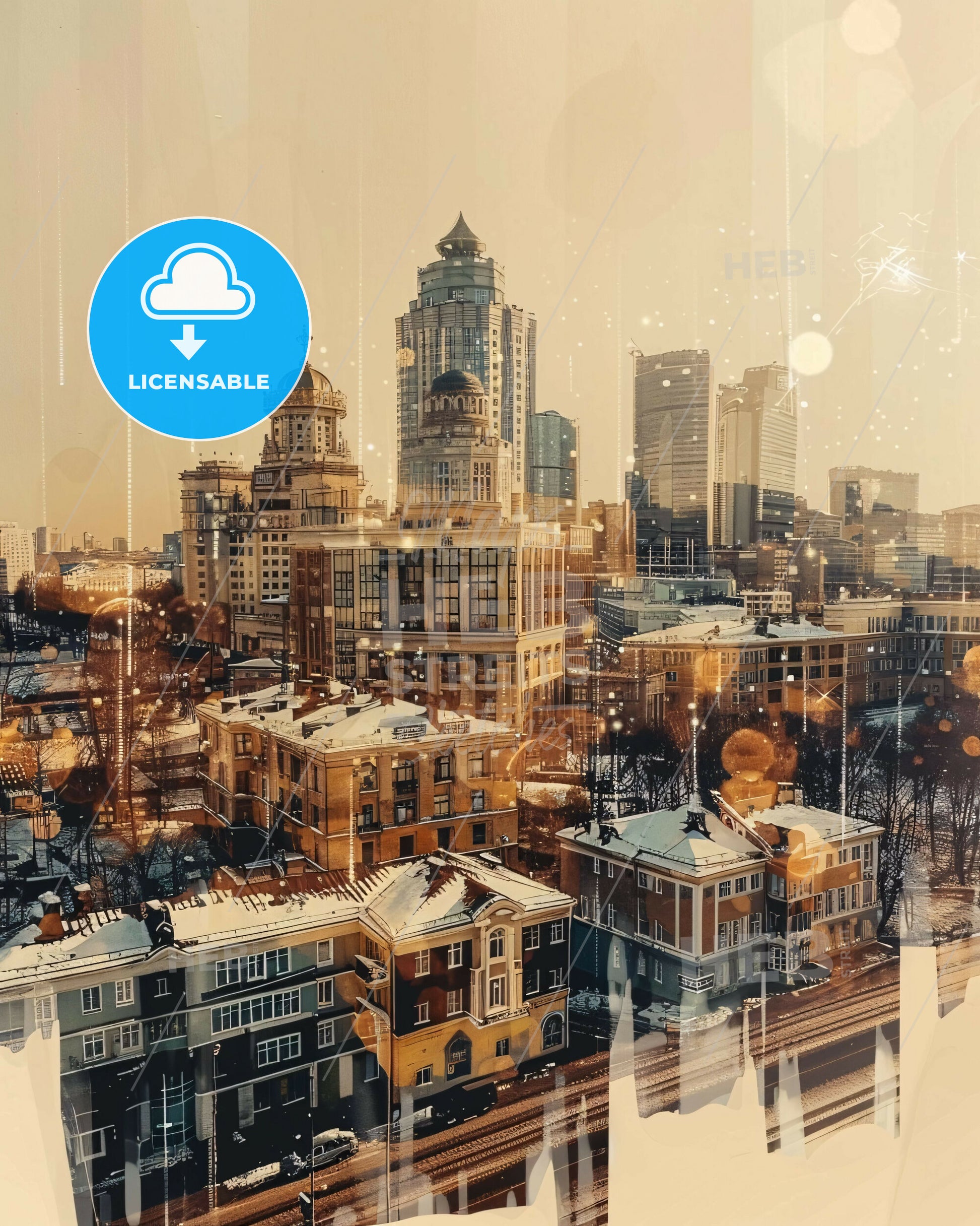 Yekaterinburg: City Sparks on Beige - A city with snow on it