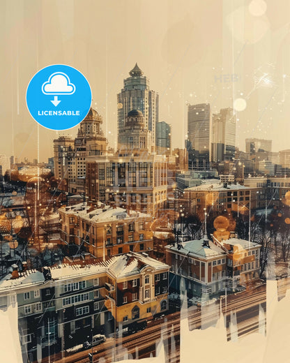 Yekaterinburg: City Sparks on Beige - A city with snow on it