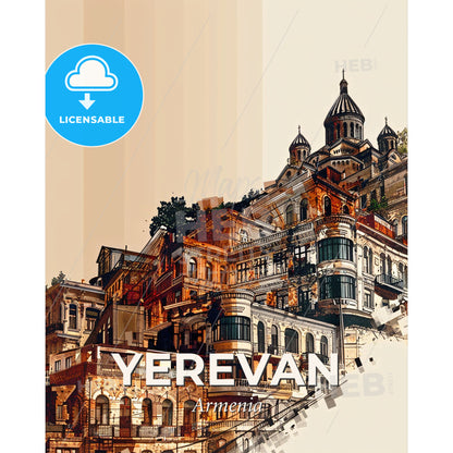 Yerevan Skyline Symphony in Light - A large building with many windows - Square format print template