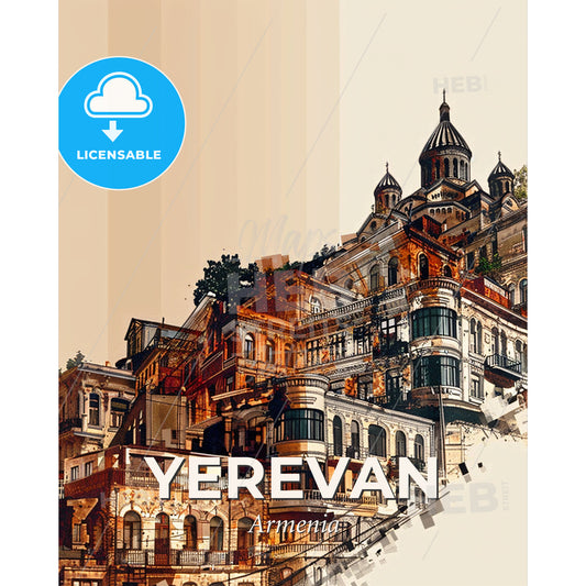 Yerevan Skyline Symphony in Light - A large building with many windows - Square format print template