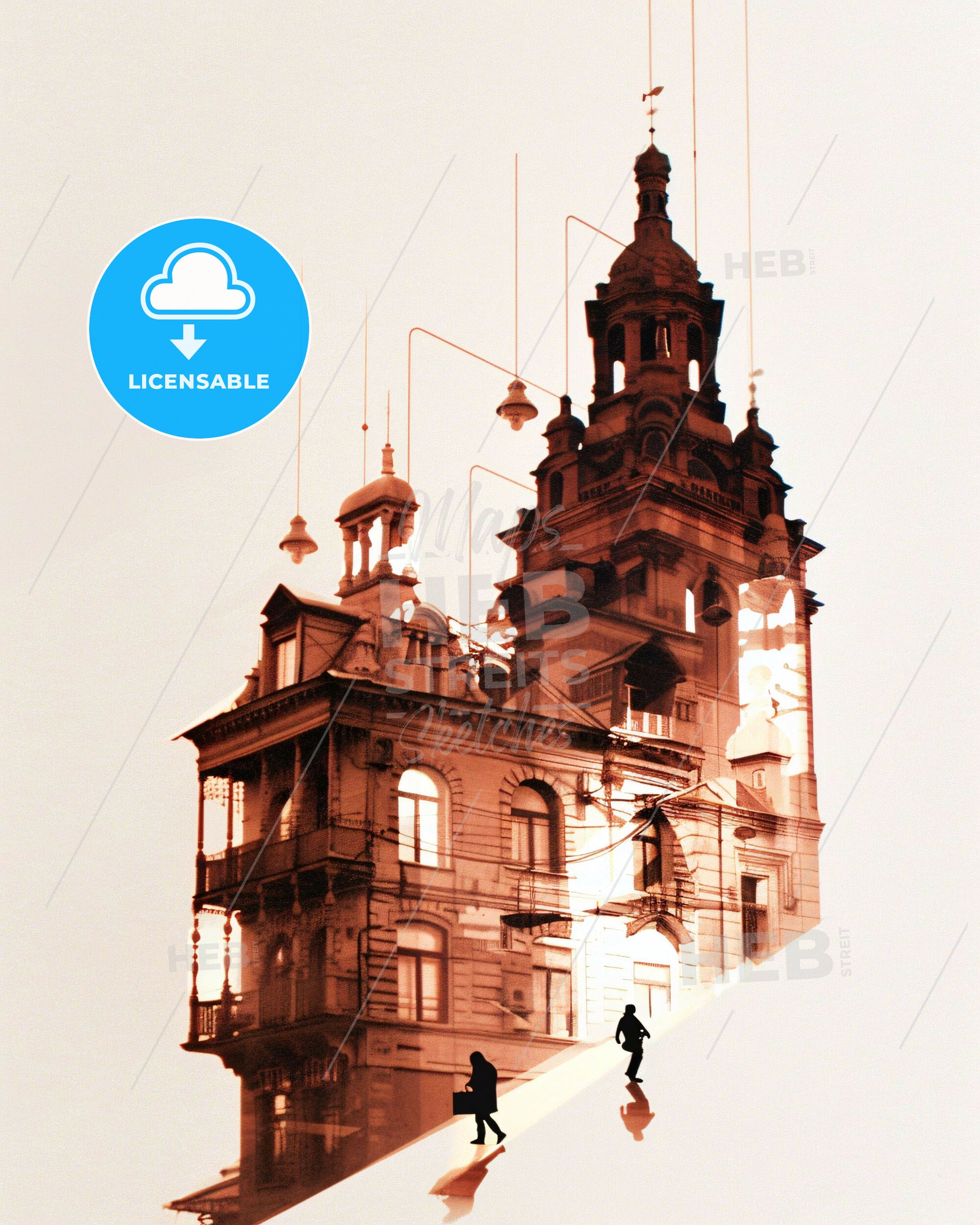 Yerevan Double Exposure Skyline Cityscape Poster - A person walking up a building