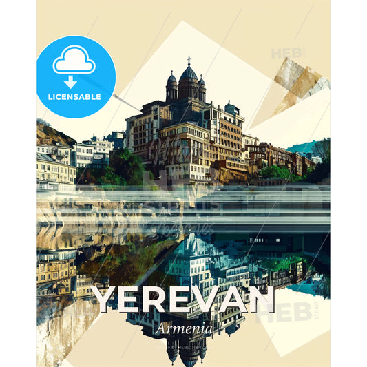 Yerevan Skyline Composite Poster Art - A city with a body of water - Square format print template